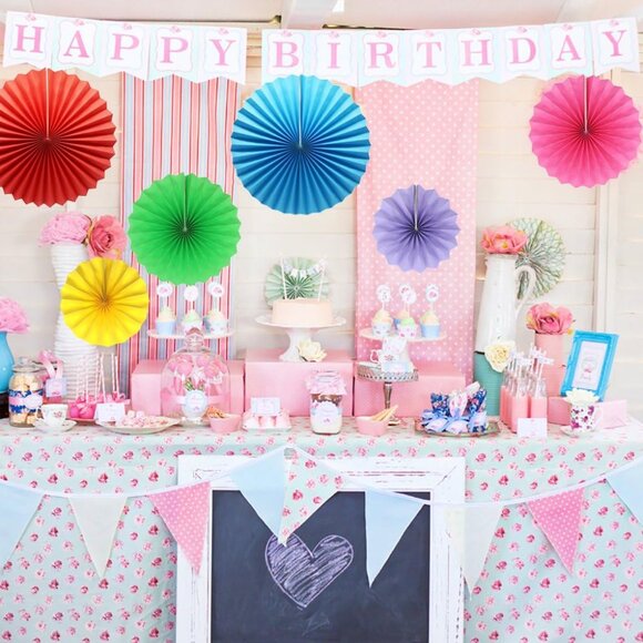 Colorful Hanging Paper Fans Decoration Round Pattern Paper Garlands Set for Part - Picture 2 of 6